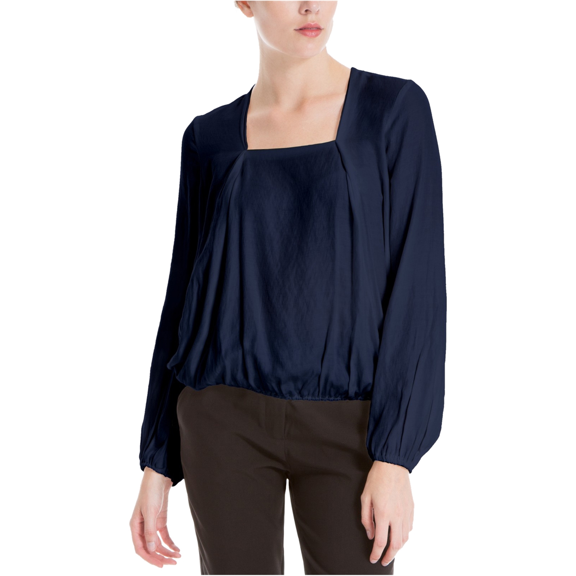 MAX STUDIO $88 Womens New 1414 Navy Pleated Long Sleeve Top XS B+B